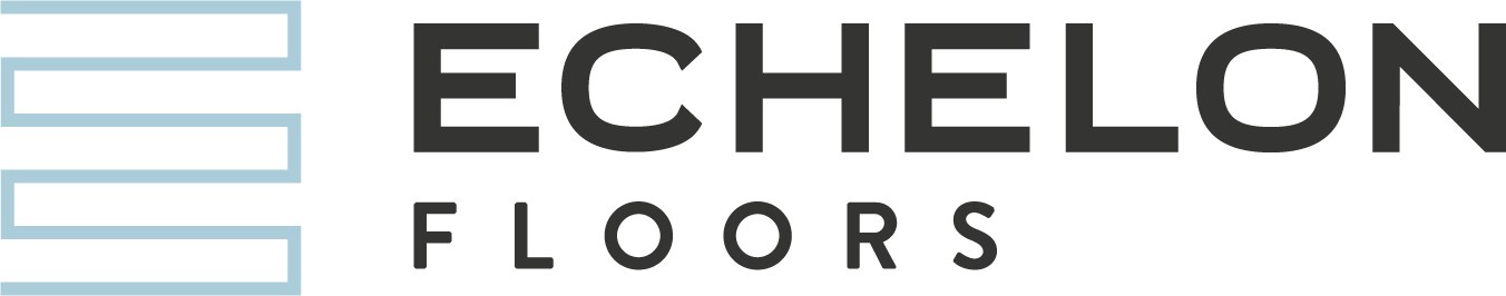 Logo for Echelon Floors featuring three horizontal stacked lines on the left, followed by the company name 'Echelon' in bold black letters and 'Floors' in smaller black text below